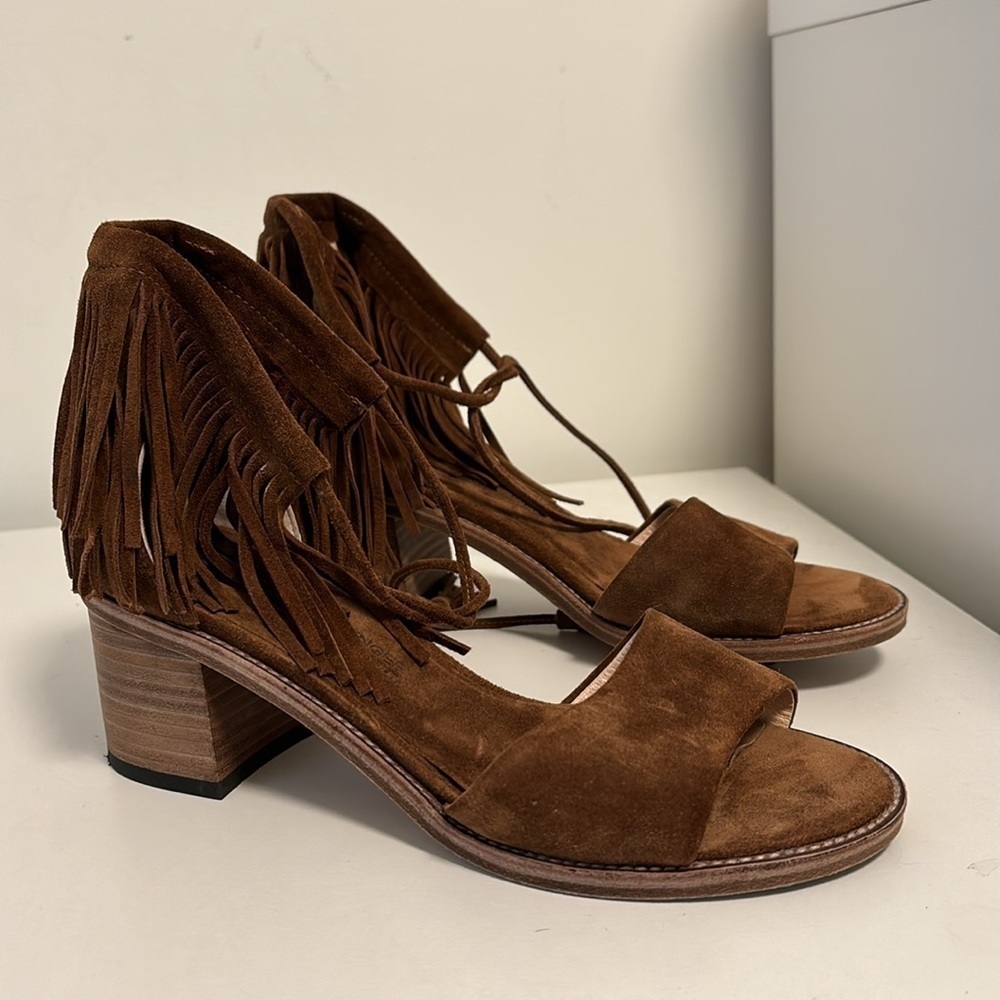 Kennel & Schmenger gorgeous brown suede fringe chunky heel sandal size (4) EU37